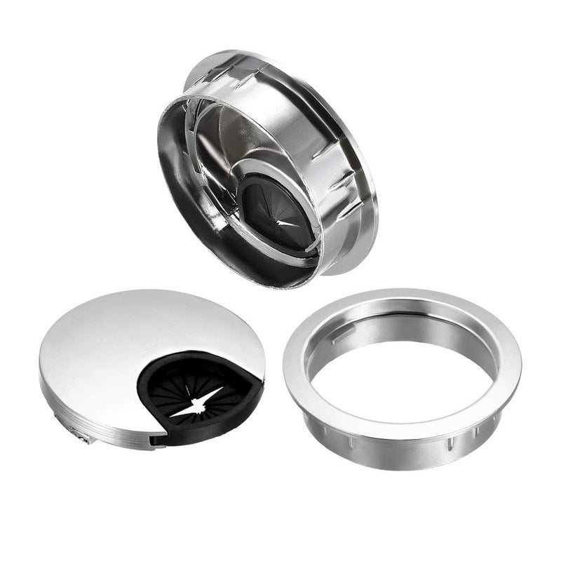 uxcell Cable Hole Cover, 2Inch/50mm Zinc Alloy Desk Wire Cord Cable Grommets Hole Cover for Office PC Desk Cable Cord Organizer, 2Pcs Bright Silver - Image 3